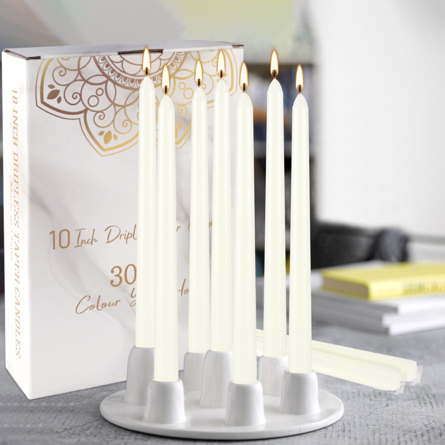 Ivory Taper Candles 10 inch(H) Dripless 30 Units
