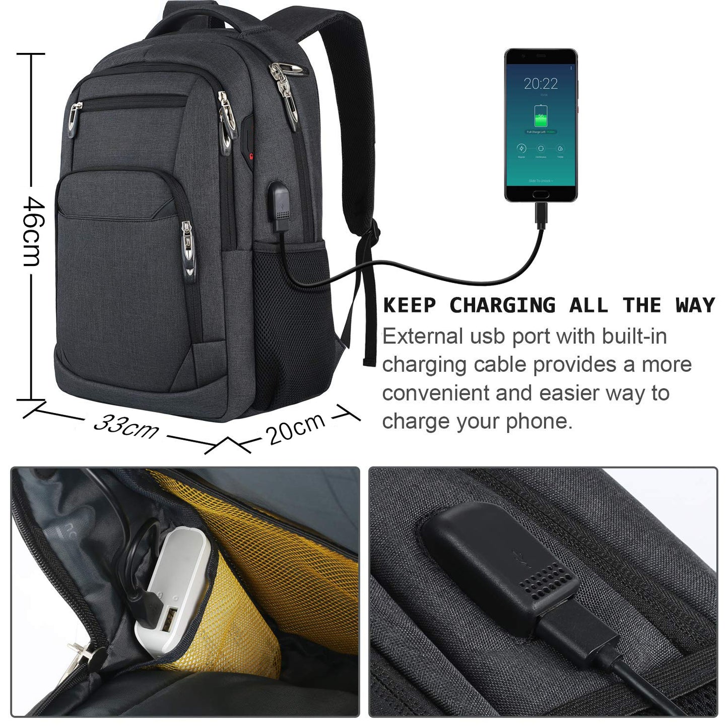 Laptops Backpack with USB Charging Port 18 Inch, Black
