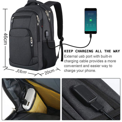 Laptops Backpack with USB Charging Port 18 Inch, Black