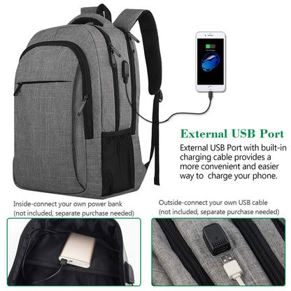 Laptops Backpack with USB Charging Port 18 Inch, Gray
