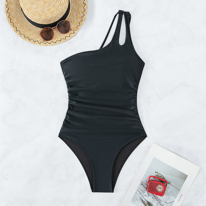 One Shoulder One Piece Swimsuit, Black