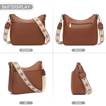 Women Trendy Hobo Bag with Guitar Strap Casual Vegan Leather Shoulder Bag