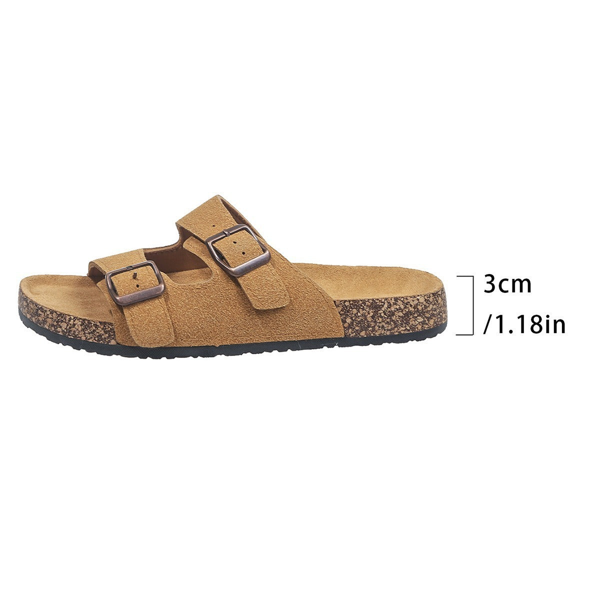 Footbed Sandals – Comfortable Double Buckle Slip-On with Cork Footbed & Arch Support Slides
