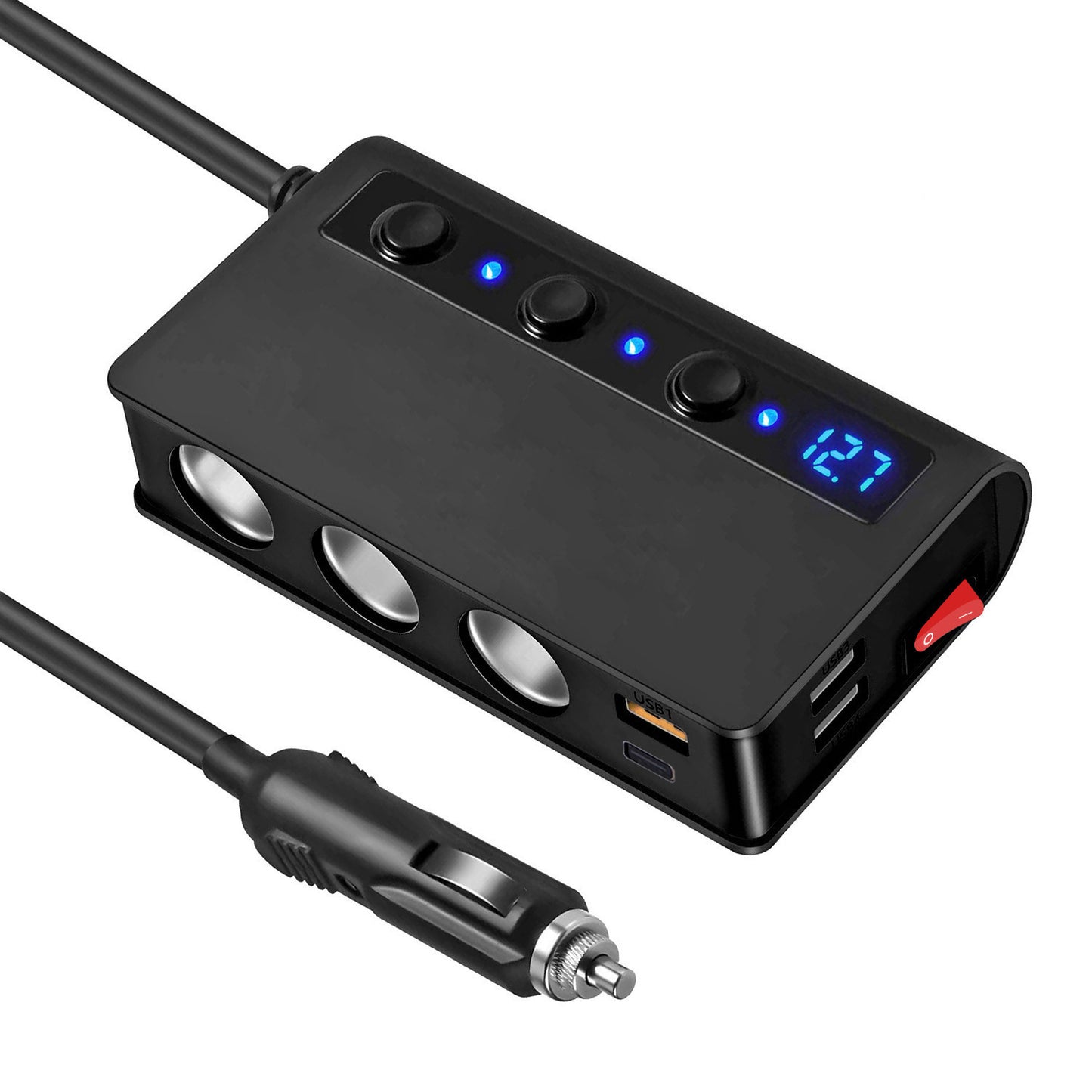 3-Socket Cigarette Lighter Adapter with PD+3.0QC