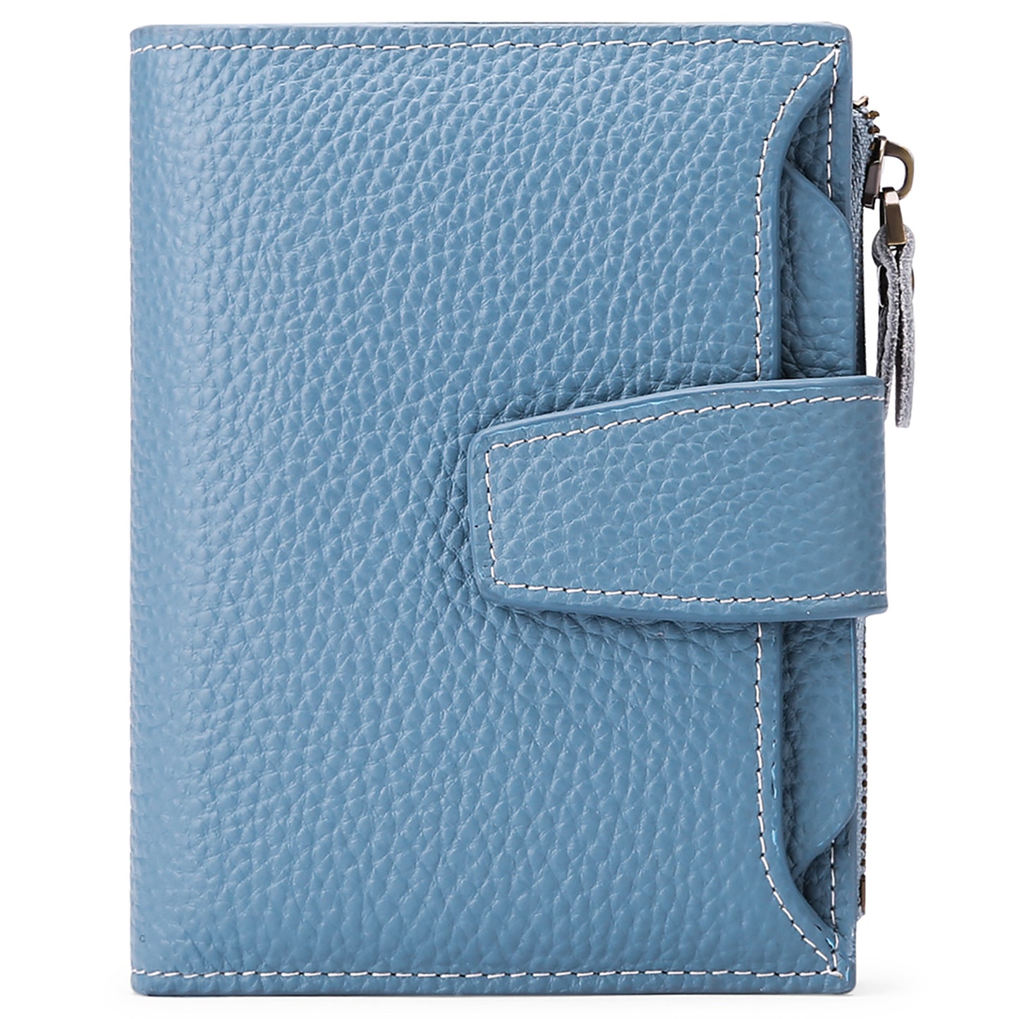 PU Women RFID Blocking Soft Leather Bifold Compact Card Holder Wallet, Blue