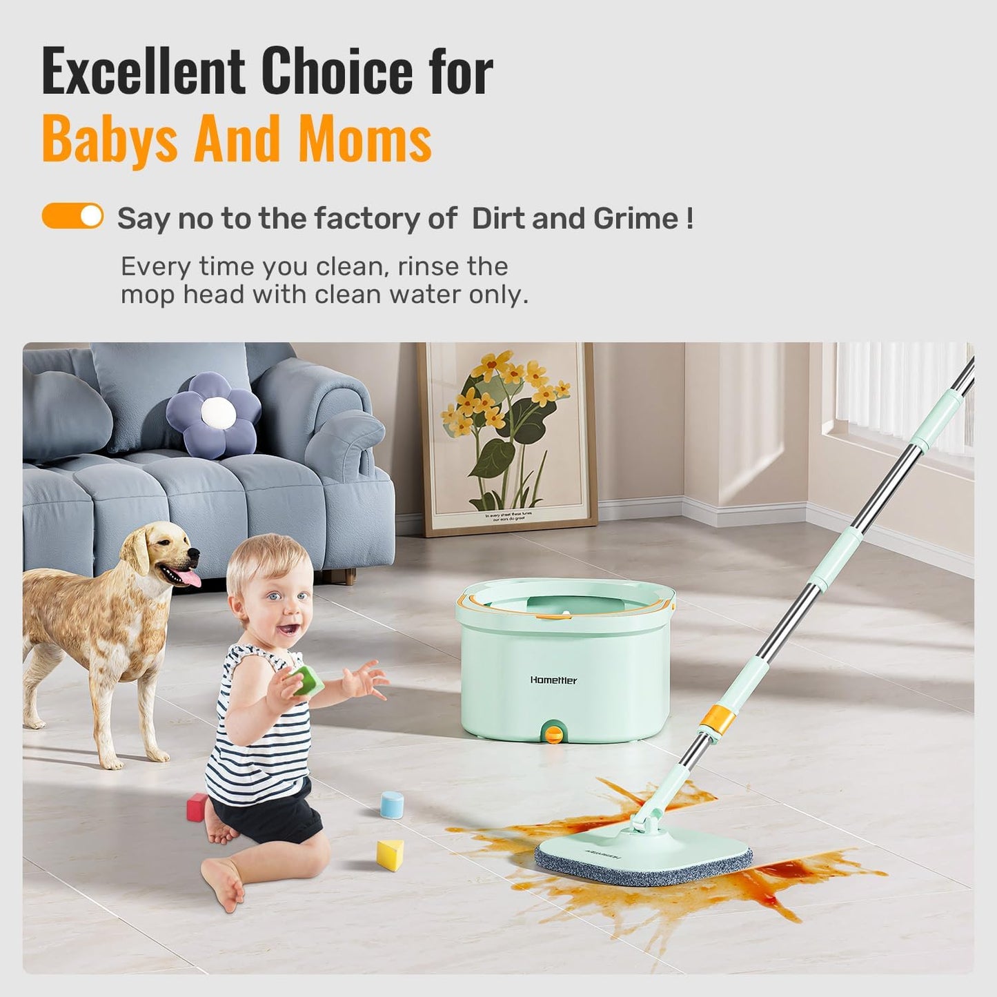 Spin Mop and Bucket Set with Detachable Inner Mop Bucket