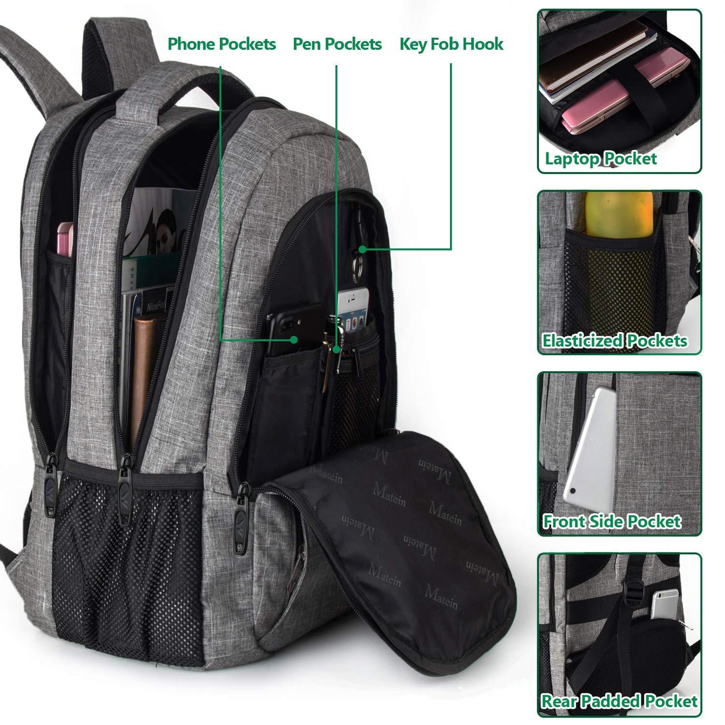Laptops Backpack with USB Charging Port 18 Inch, Gray