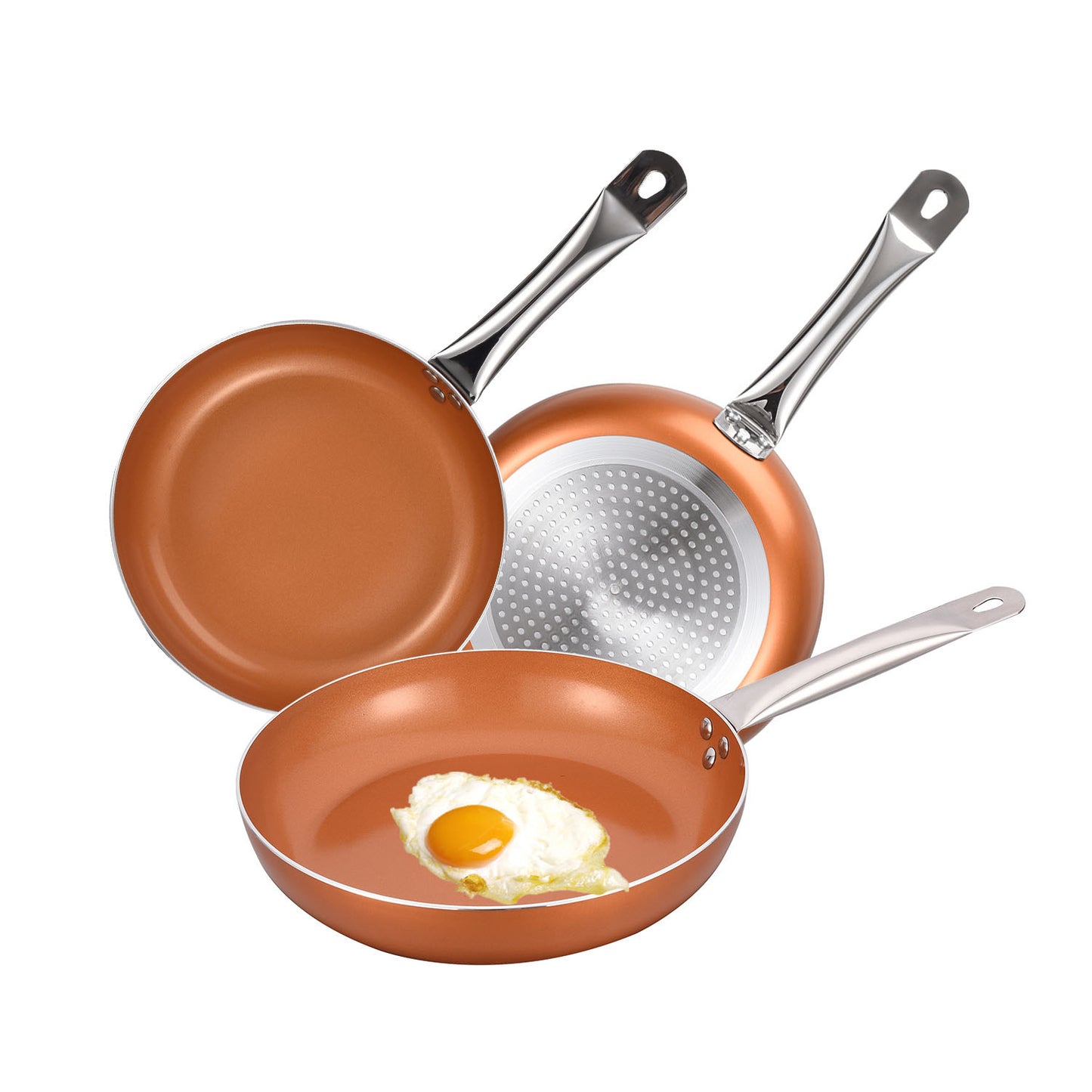 3-piece Nonstick Copper Red Cookware skillets set, 8-9.5-11 inch