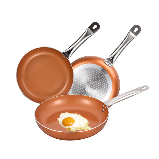 3-piece Nonstick Copper Red Cookware skillets set, 8-9.5-11 inch