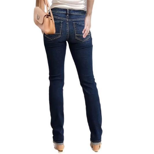 Womens Britt Low Rise Curvy Fit Straight Leg Jeans, Dark Blue