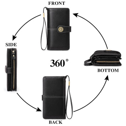 Leather Credit Card Holder with RFID Blocking Large Capacity Wristlet, Black