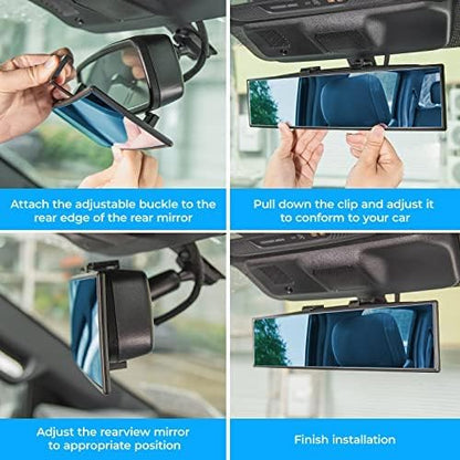 Universal Panoramic Convex Interior Clip-on Wide Angle Mirror 30x7.5cm