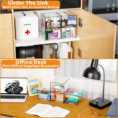 Clear Stackable Storage Drawers 4 Units