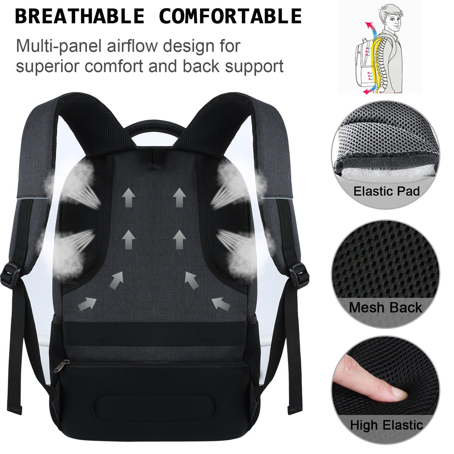 Laptops Backpack with USB Charging Port 18 Inch, Black