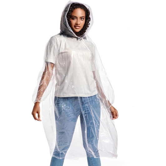 PE Rain Ponchos for Adults Reusable with Drawstring Clear, 6 Units