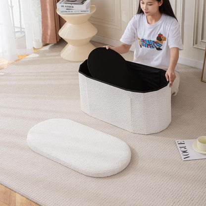 30" Oval Foldable Ottoman with Storage, White