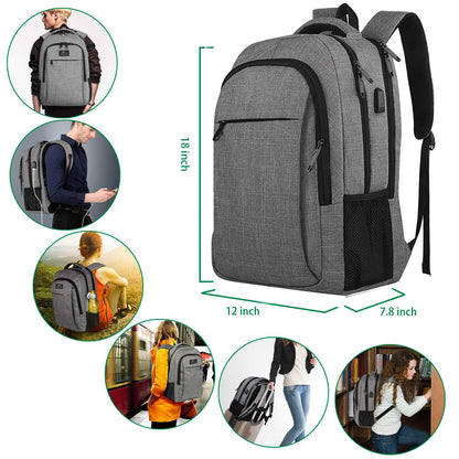 Laptops Backpack with USB Charging Port 18 Inch, Gray