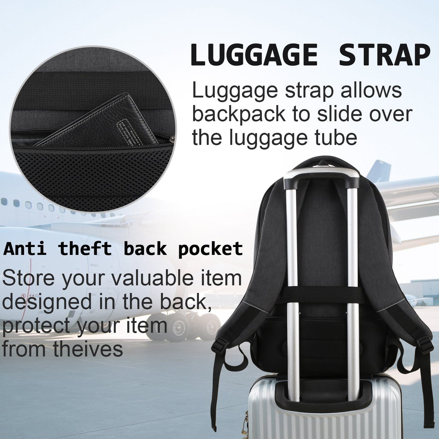Laptops Backpack with USB Charging Port 18 Inch, Black