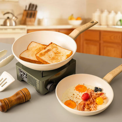 Nonstick Ceramic Frying Pan Skillet, White, 8.7/10 inches