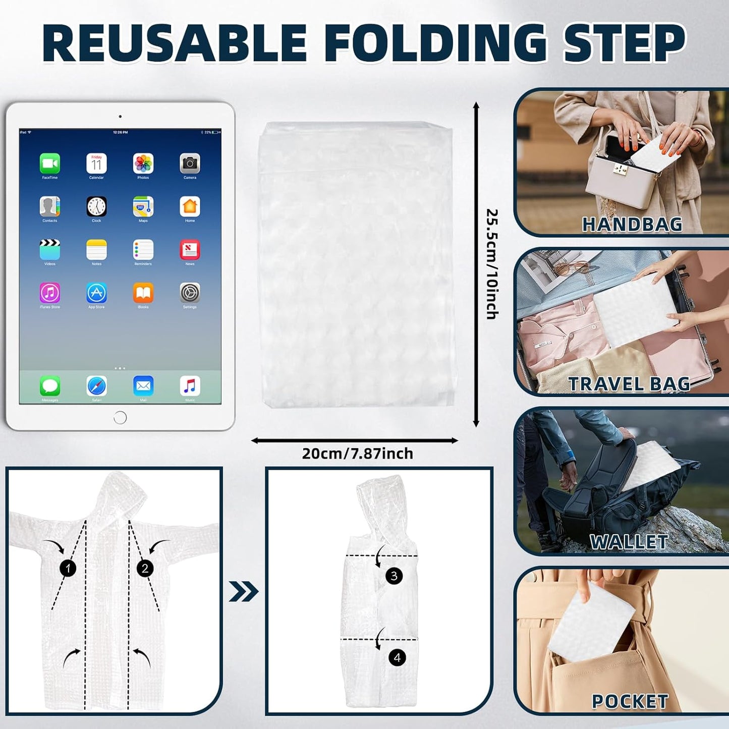 Thickened EVA Rain Ponchos for Adults Reusable with Drawstring and Buttons Crystal 3 Units