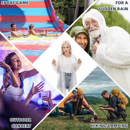 Thickened EVA Rain Ponchos for Adults Reusable with Drawstring and Buttons Crystal 3 Units