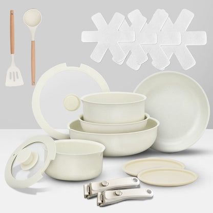 Ceramic Nonstick Cookware Set with Detachable Handle 14-Piece/18-Piece