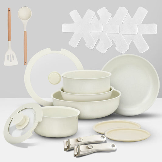 Ceramic Nonstick Cookware Set with Detachable Handle 14-Piece/18-Piece