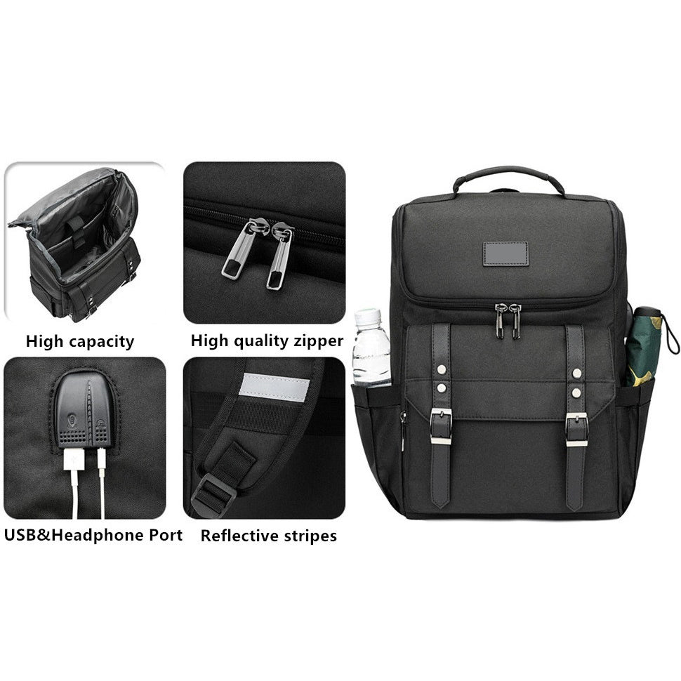 Vintage Backpack Travel Laptop Backpack with usb Charging Port 18 Inch, Black