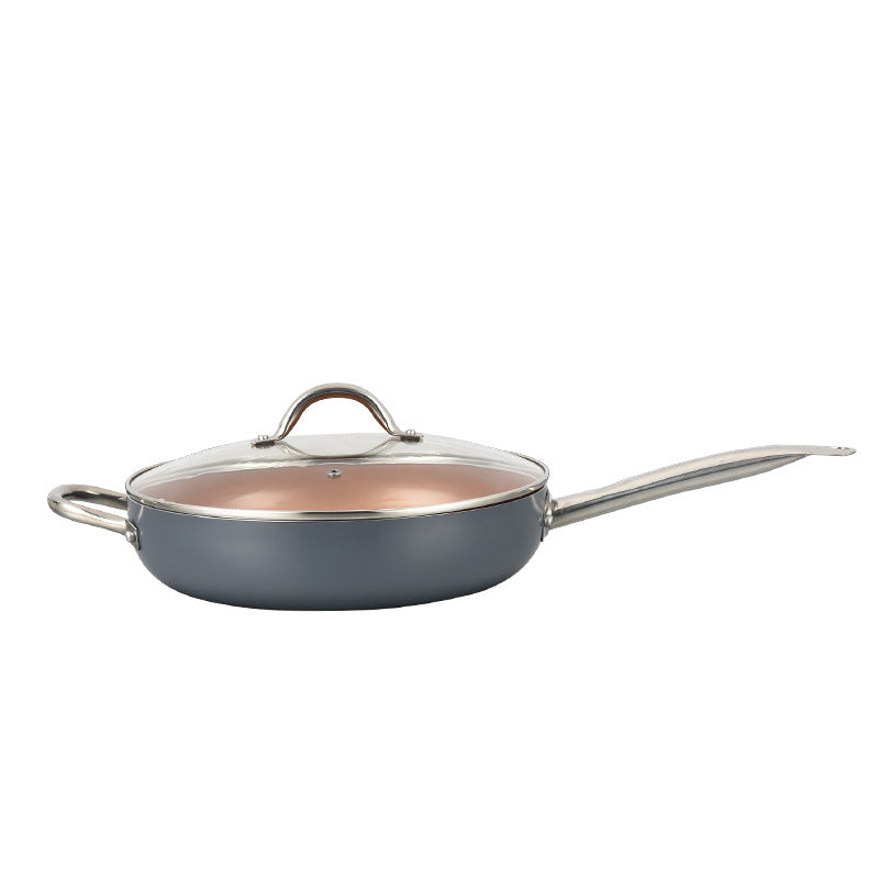Large 12/11 inches Copper Red Pan Ceramic Skillet Aluminum Alloy Frying Pan with Lid