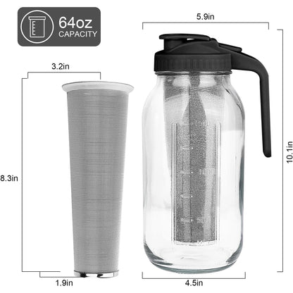 Cold Brew Coffee Maker with Stainless Steel Filter 64oz