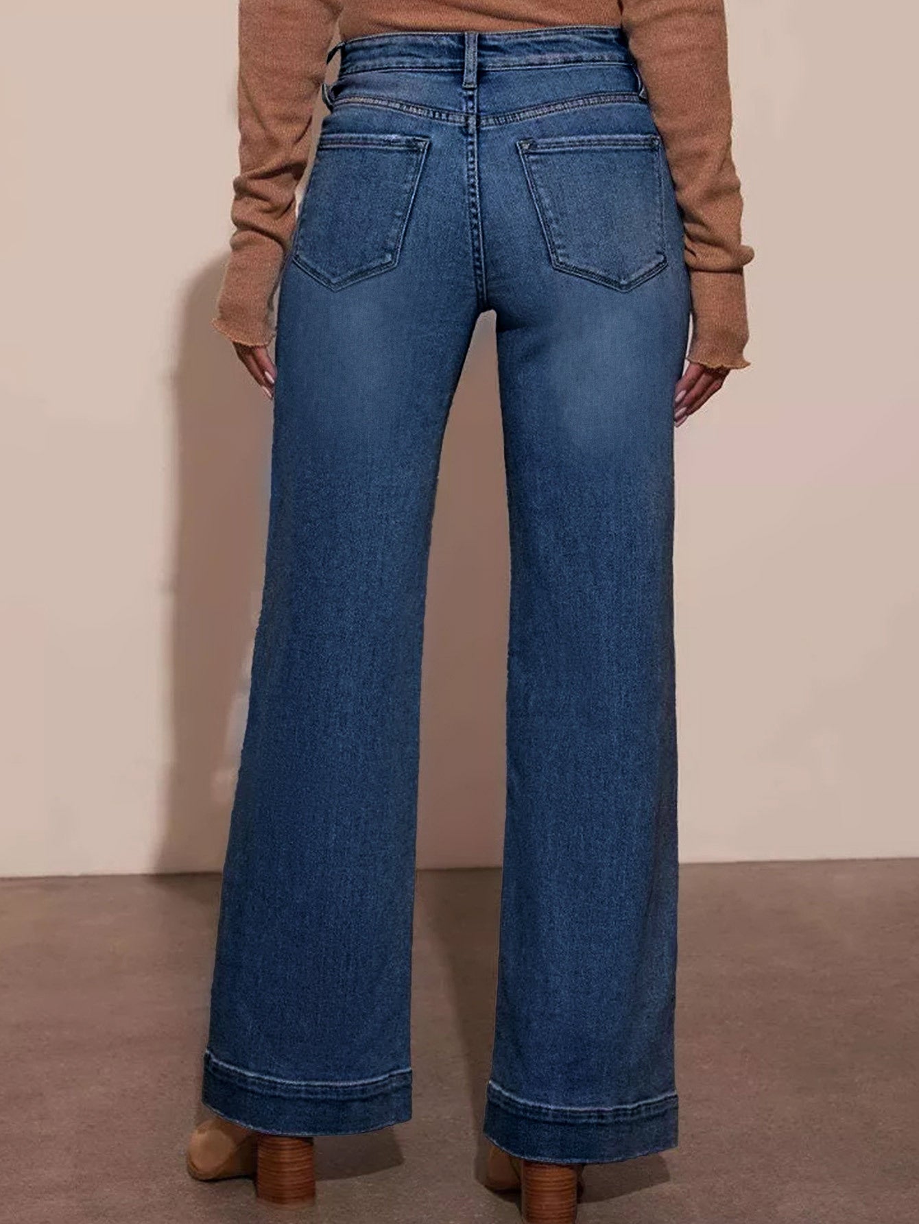 Women's Wide Leg Jeans High Waisted Straight Leg Stretchy Denim Pants, Dark Blue