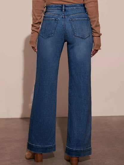 Women's Wide Leg Jeans High Waisted Straight Leg Stretchy Denim Pants, Dark Blue