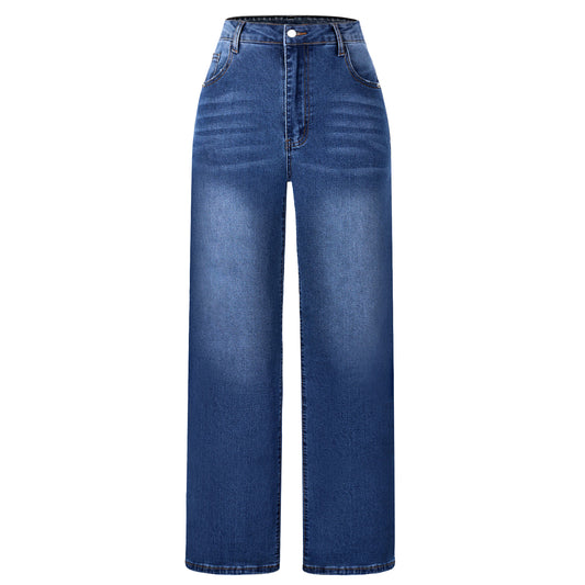 Womens Flare Jeans High Waisted Wide Leg Baggy, Dark Blue