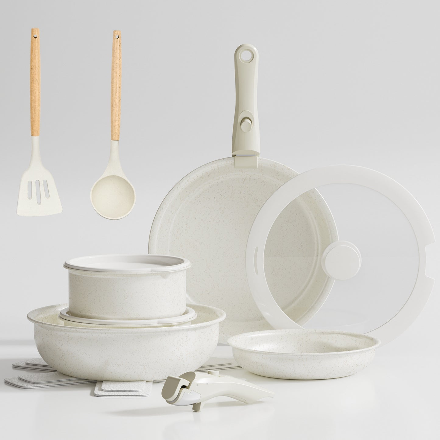 Ceramic Nonstick Cookware Set with Detachable Handle 14-Piece/18-Piece