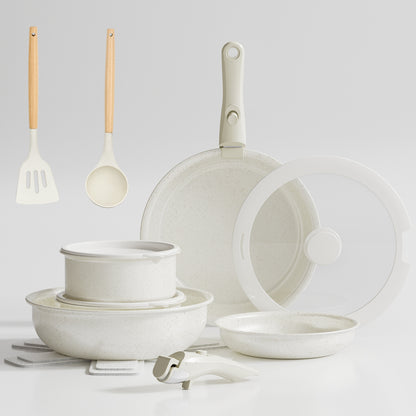 Ceramic Nonstick Cookware Set with Detachable Handle 14-Piece/18-Piece