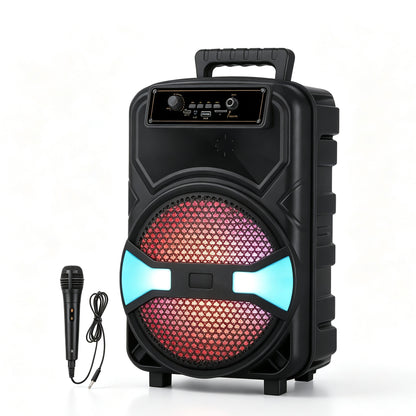 JBR-A09 8 Inch Portable Super Bass Bluetooth Speaker, LED RGB Light Party Speaker with Wired Microphone & Remote Control