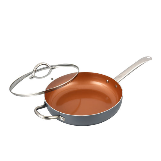 Large 12/11 inches Copper Red Pan Ceramic Skillet Aluminum Alloy Frying Pan with Lid