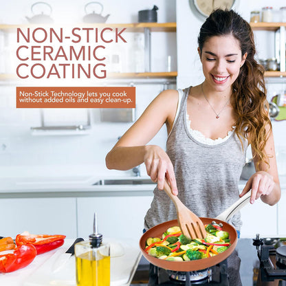 3-piece Nonstick Copper Red Cookware skillets set, 8-9.5-11 inch