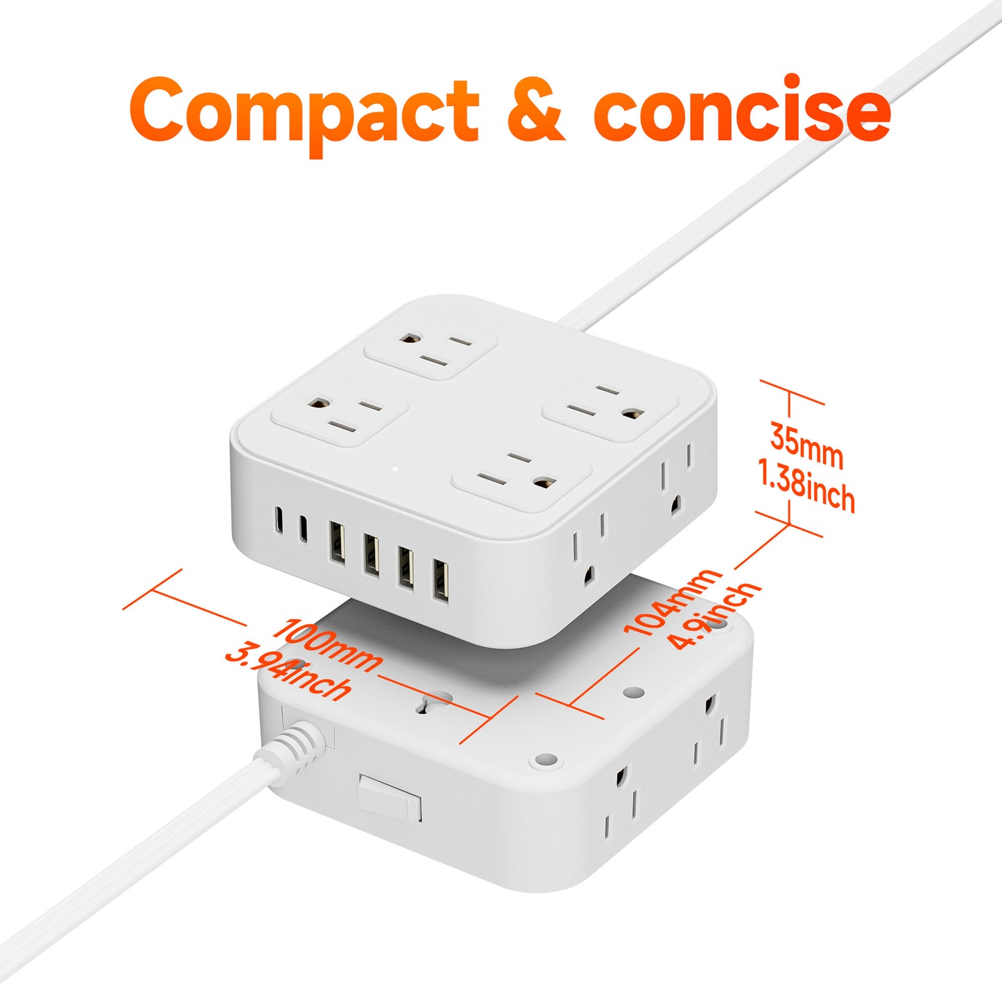 14 in 1, 5ft Power Strip Surge Protector with 8 AC Outlets 6 USB Ports, White