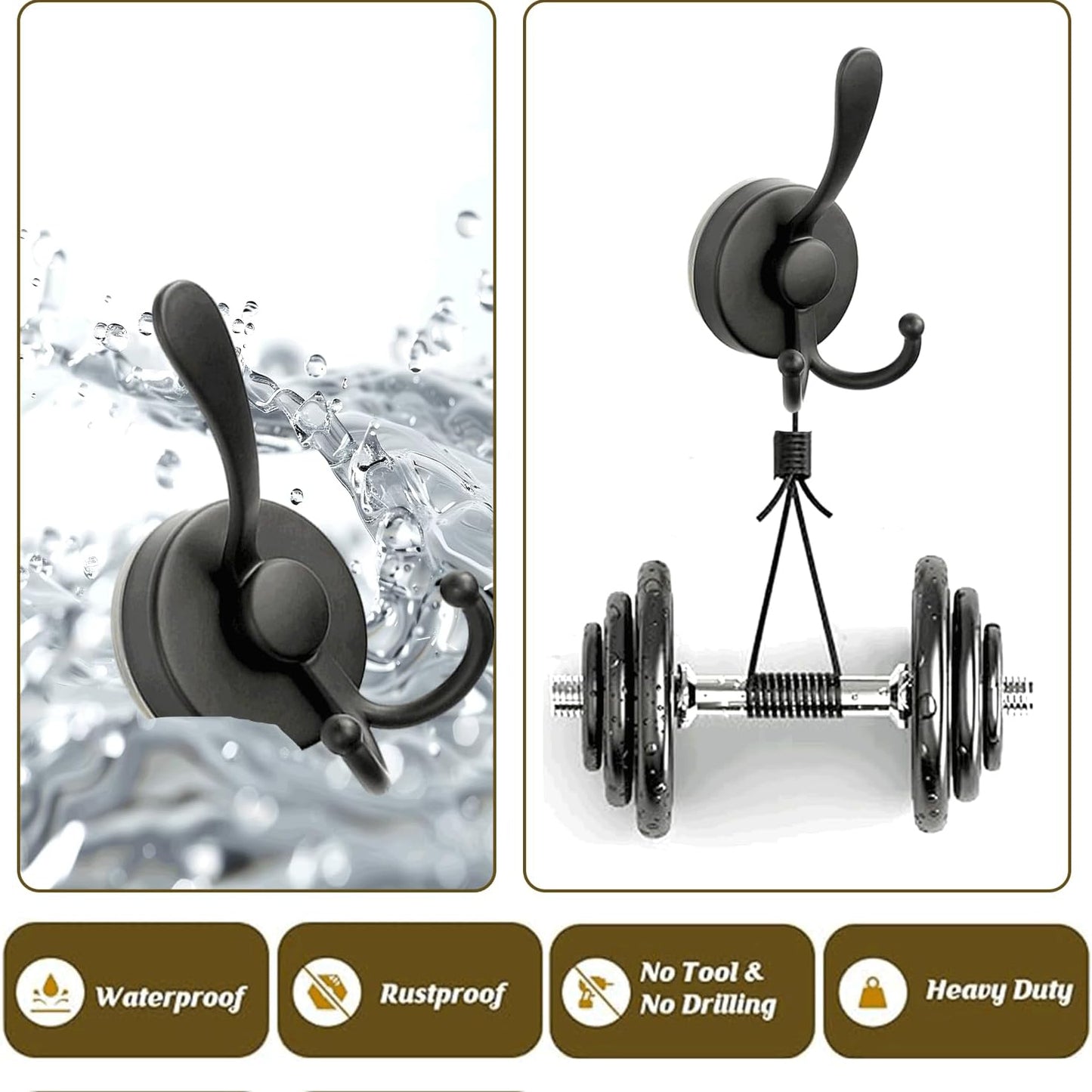 2 Pack  Metal Suction Cup Hooks