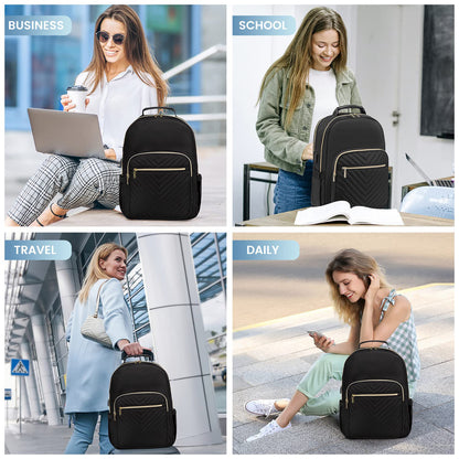 Laptop Backpack Purse for Women with USB Charging Port 17 Inch, Black