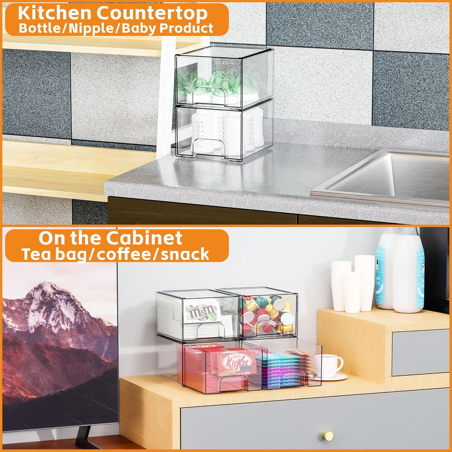 Clear Stackable Storage Drawers 4 Units