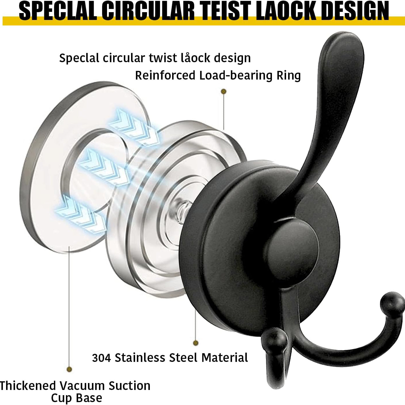 2 Pack  Metal Suction Cup Hooks