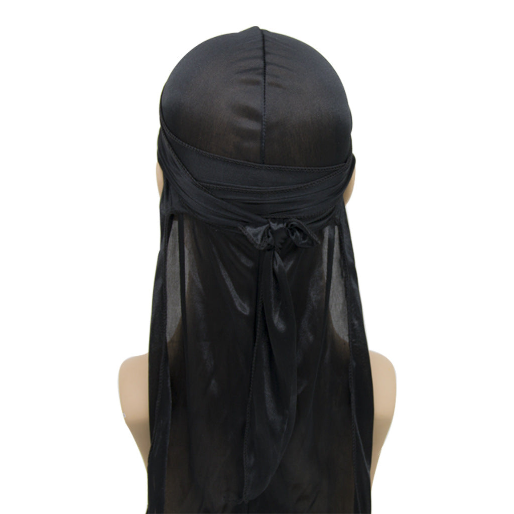 4-Piece Long Tail Doo Rag Adjustable Wide Straps Wave Caps (black, silver, roral blue, red)