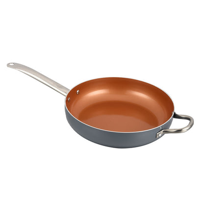 Large 12/11 inches Copper Red Pan Ceramic Skillet Aluminum Alloy Frying Pan with Lid