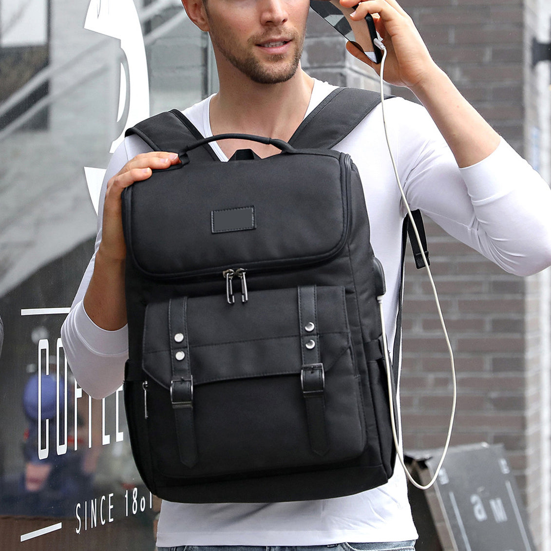 Vintage Backpack Travel Laptop Backpack with usb Charging Port 18 Inch, Black