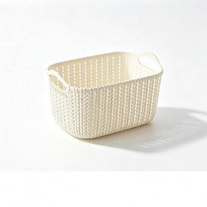 Stylish Imitation Rattan Woven Storage Basket with Handles, Multi-Purpose Home Organizer