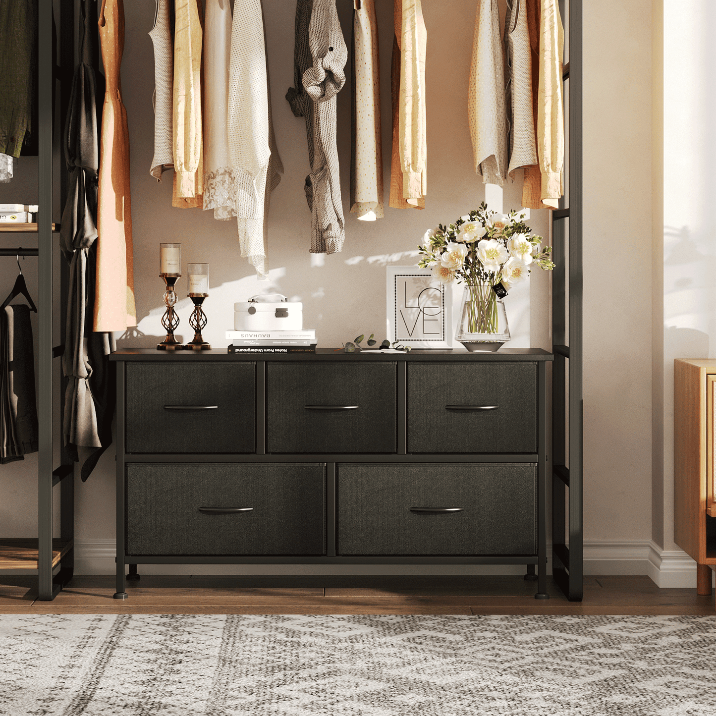 Dresser for Bedroom with 5 Drawers, Black