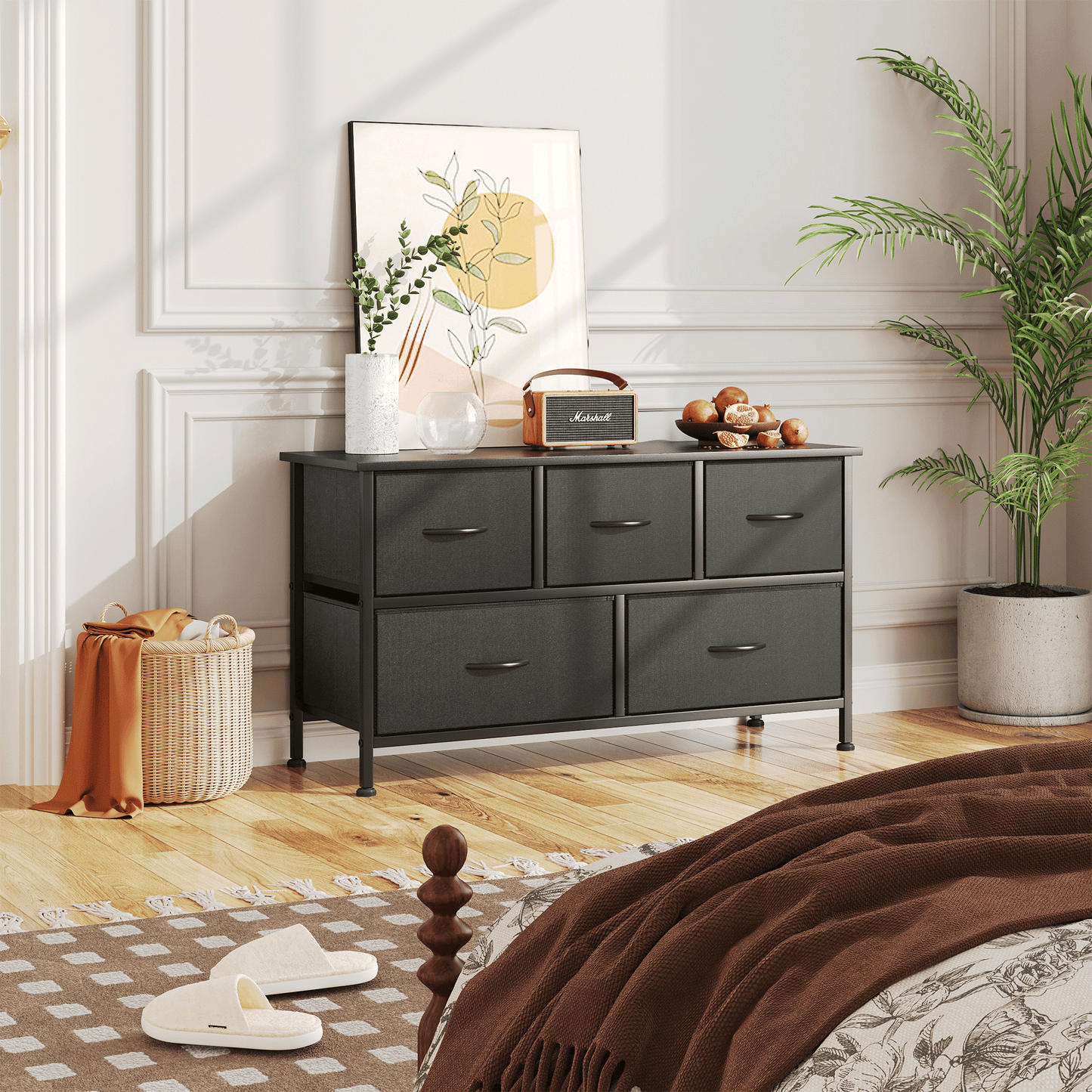 Dresser for Bedroom with 5 Drawers, Black