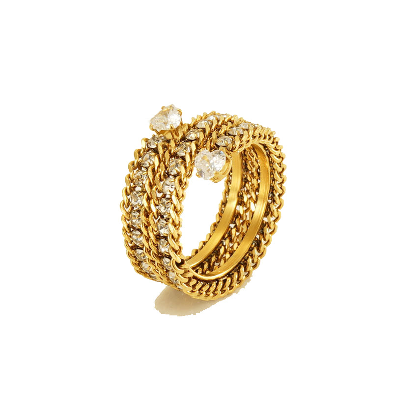 18K Gold-Plated Multi-Layer Full Cubic Stone Adjustable Ring
